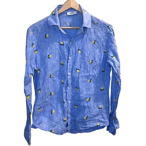 Idillio Positano Men's Button Down‎ 100% Linen Lemon Embroidered Size Medium LUX - Picture 1 of 7
